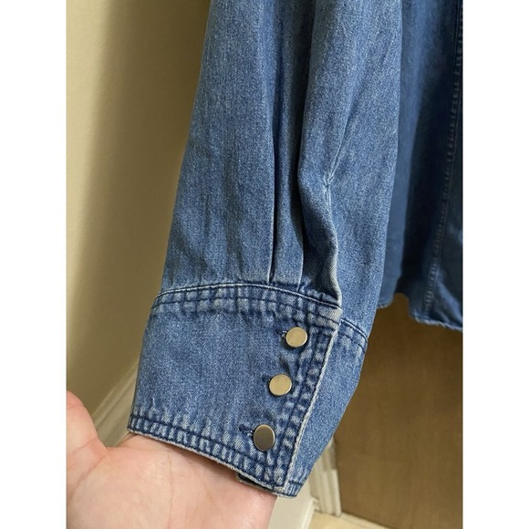 WRANGLER Vintage Western Wear for Women Blue Denim Ruffle Long Sleeve Cotton  L - Picture 9 of 13